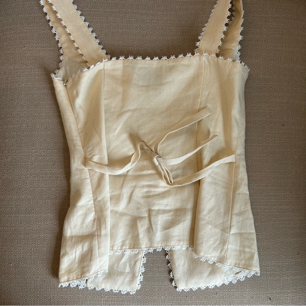 BEST Reformation Viola Linen Top Sugar Cream Light Beige Spring French Causal - Picture 8 of 14